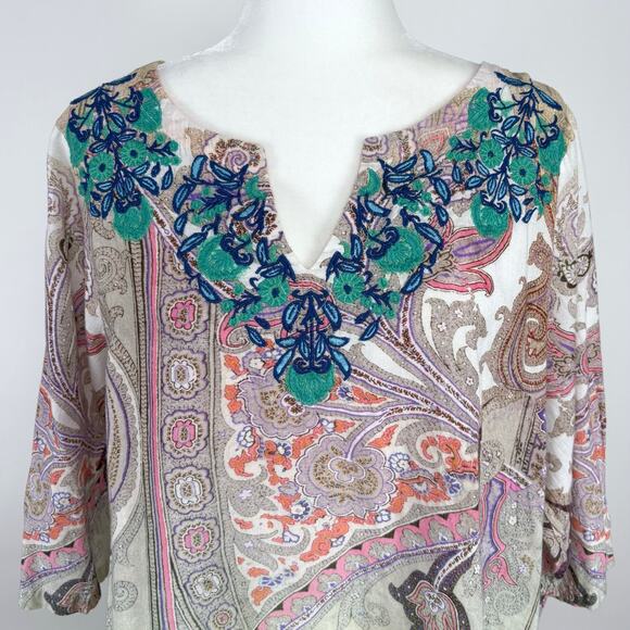 Sundance Floral Embroidered Paisley Print Tunic Top Size Large Multicolor Boho - Picture 3 of 10